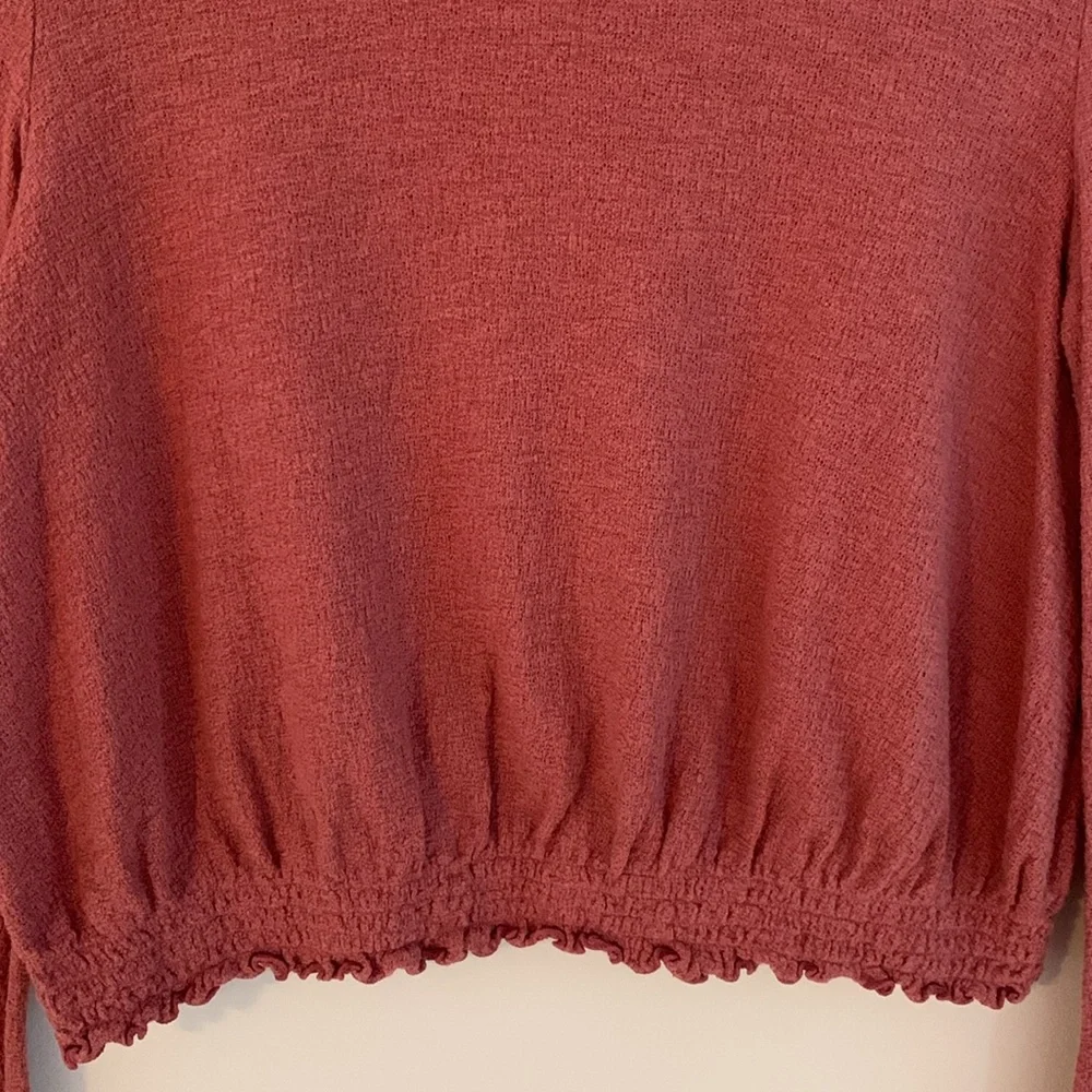 Madewell Texture & Thread Smocked Bell Sleeve Top Size Medium Autumn Berry